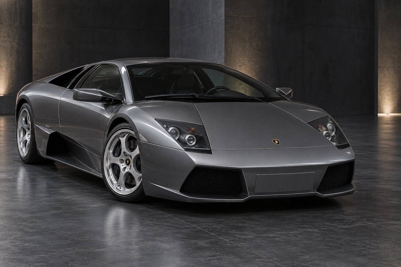 Illustration of a grey Lamborghini Murciélago in a studio