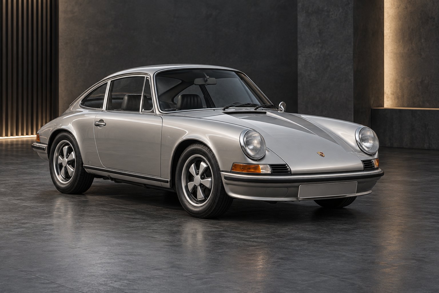 Illustration of a silver classic Porsche 911 in a studio